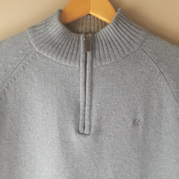 Sacoor Brothers Blue Cozy Soft Wool Blend Sweater, Half Zip - Picture 5 of 15